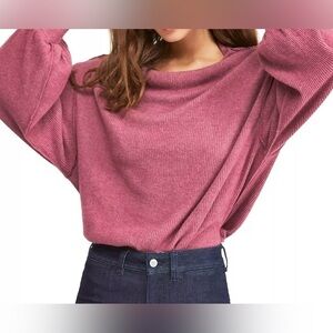 We The Free Main Squeeze Hacci Oversized Ribbed Top in Wine Size Small